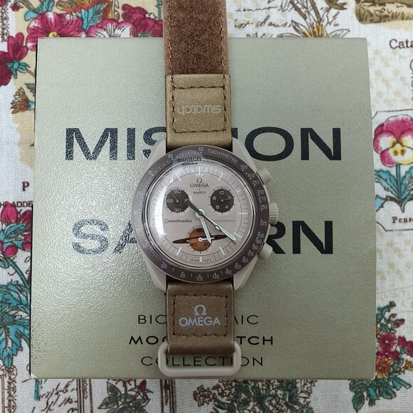👑POSH NWT Swatch X Omega Bioceramic Moonswatch Mission To Saturn Watch - Picture 1 of 5